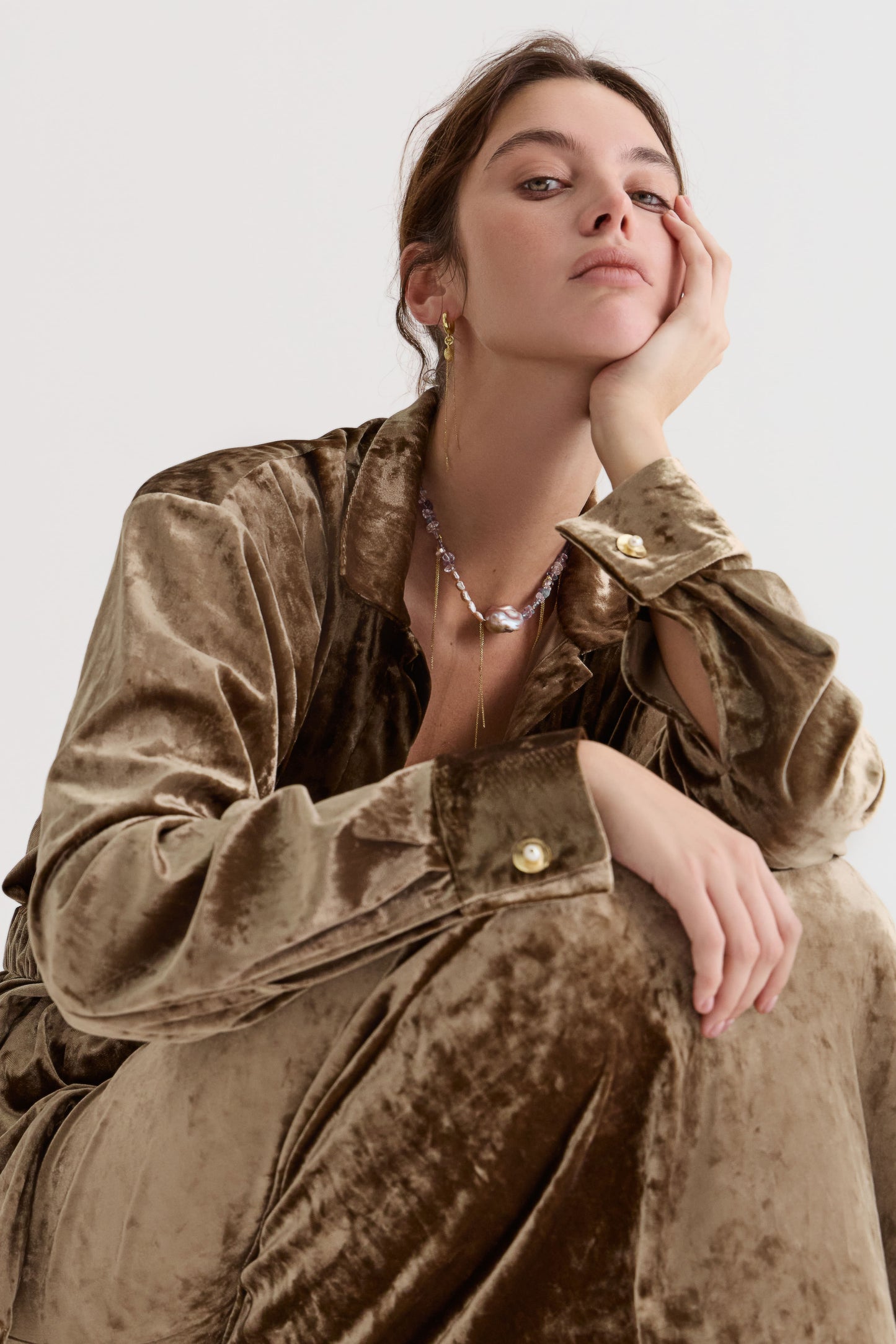 Siren's Shirt in Olive Velvet