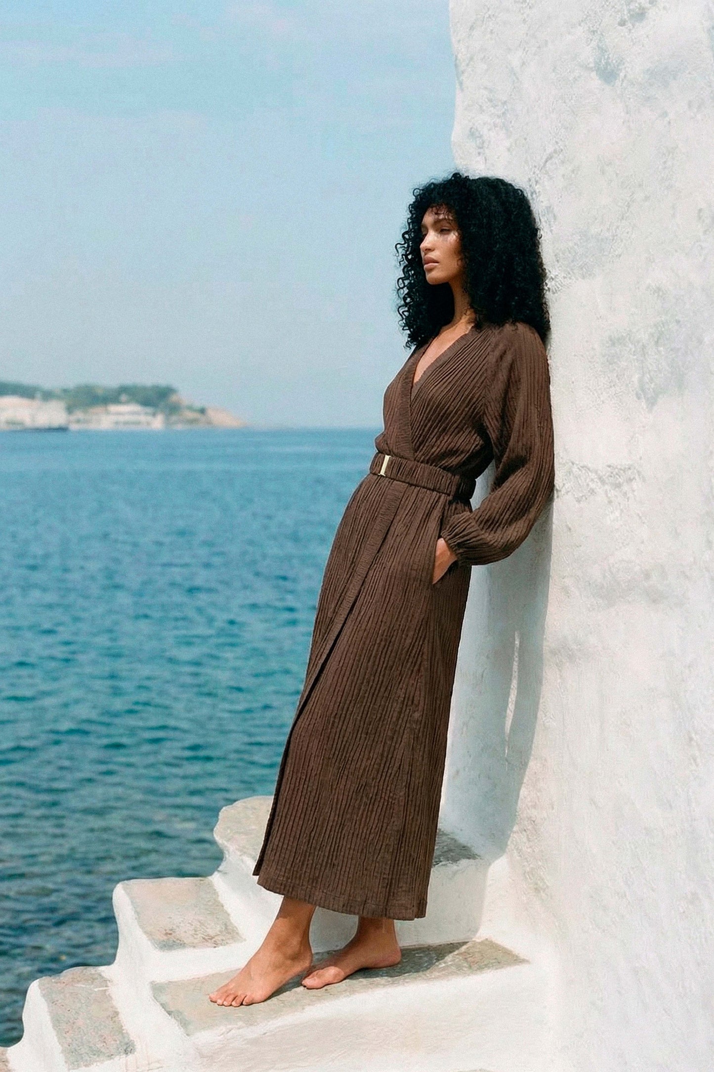 Evia Wrap Dress in Olive Umber
